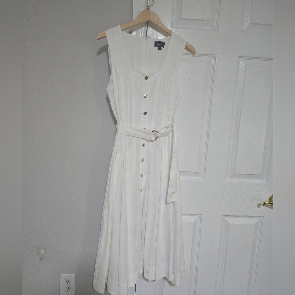 MSK /white Sleeveless Midi Dress with Belt